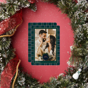 Elegant Preppy Tartan Plaid Christmas Photo Foil Holiday Card