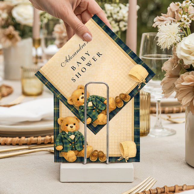 Elegant Preppy Teddy Bear Baby Shower Napkins (Creator Uploaded)
