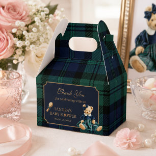 Elegant Preppy Teddy Bear Girl Baby Shower Favor Boxes