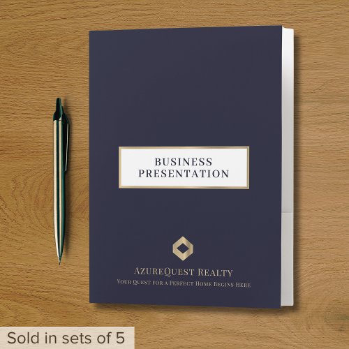 Elegant Presentation Folder Navy Gold Logo