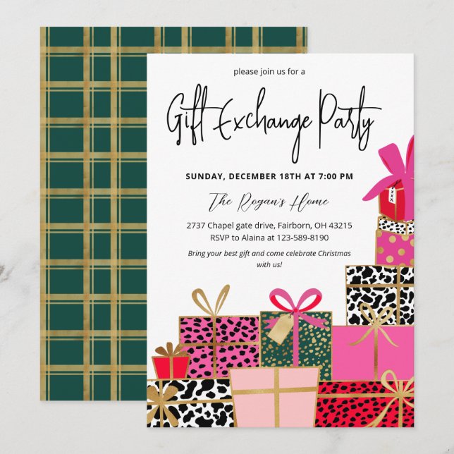 Elegant Presents Christmas Gift Exchange Party Invitation (Front/Back)
