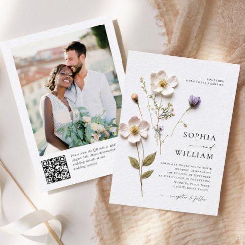 Elegant Pressed Dry Pastel Boho Flowers Wedding Invitation