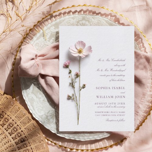 Elegant Pressed Dry Pastel Boho Flowers Wedding Invitation
