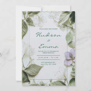 Elegant Pressed Flower Greenery Rustic Wedding Invitation