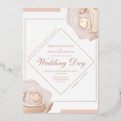 Elegant Pressed Gold Roses Floral Wedding Foil Invitation