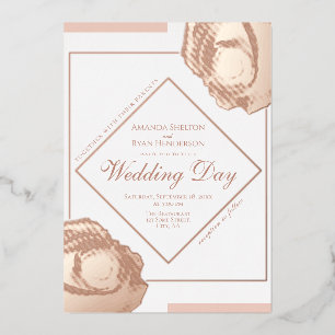 Elegant Pressed Gold Roses Floral Wedding Foil Invitation