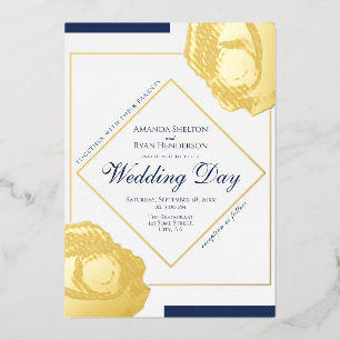 Elegant Pressed Gold Roses Floral Wedding  Foil Invitation