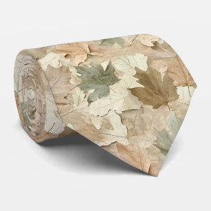 Elegant Pressed Leaves with Warm Parchment Base Neck Tie