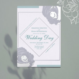 Elegant Pressed Silver Roses Floral Wedding Foil Invitation