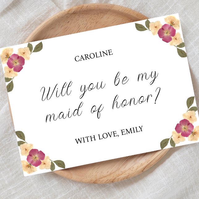 Elegant Pressed Wildflower Maid of Honor Proposal Card (Creator Uploaded)