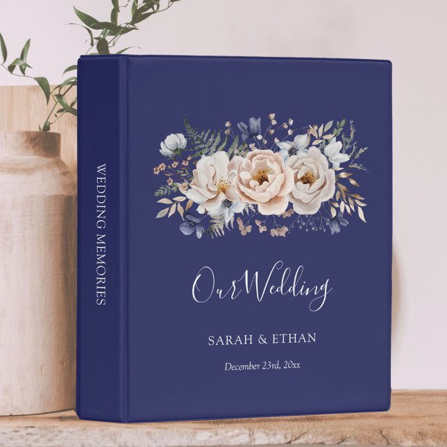 Elegant Pretty Beige Blue Floral Wedding Album Mini Binder (In situ)