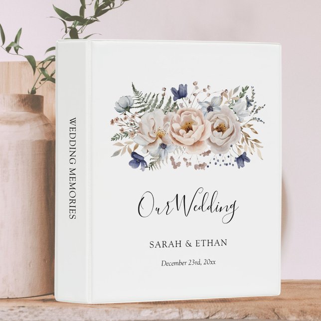 Elegant Pretty Beige Blue Floral Wedding Album Mini Binder (In situ)