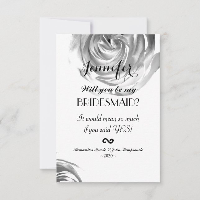 Elegant Pretty Black and White Rose Print Invitation (Front)