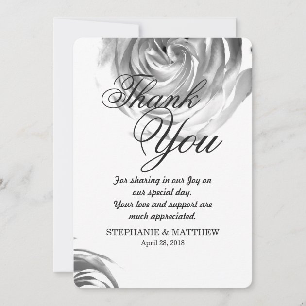 Elegant Pretty Black And White Rose Print Thank You Card