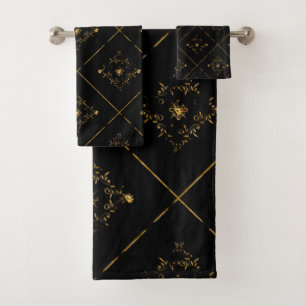 ELEGANT & PRETTY BLACK GOLD BATHROOM TOWEL SET