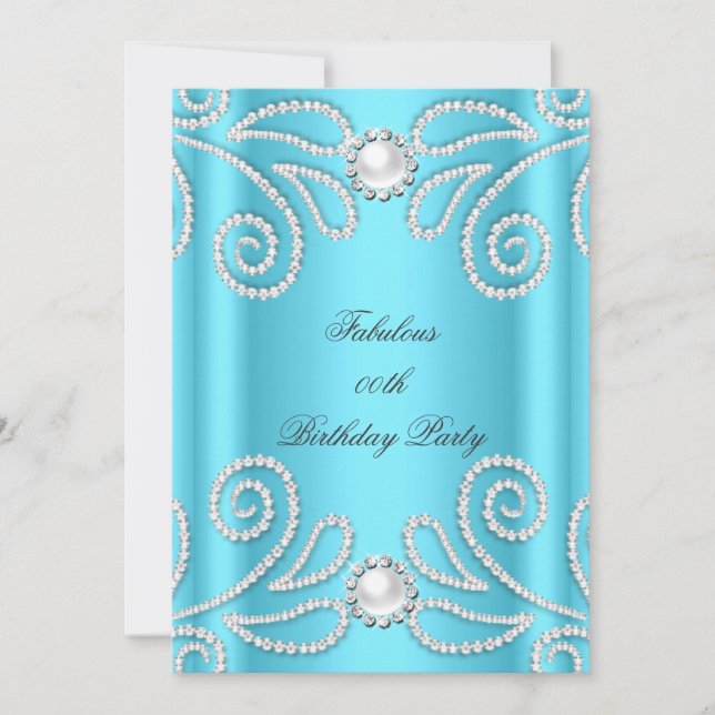 Elegant Pretty Blue Diamond Pearl Birthday Party Invitation (Front)