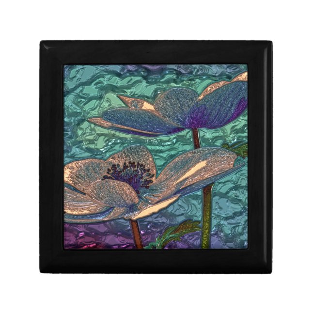 Elegant Pretty Blue Metallized Flowers Art Gift Box (Front)