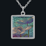 Elegant Pretty Blue Metallized Flowers Art Sterling Silver Necklace<br><div class="desc">Elegant and stylish metallized art with blue flowers. Stained glass look.</div>