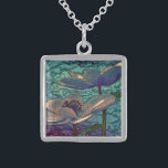 Elegant Pretty Blue Metallized Flowers Art Sterling Silver Necklace<br><div class="desc">Elegant and stylish metallized art with blue flowers. Stained glass look.</div>