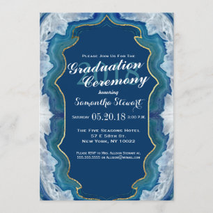 Elegant Pretty Blue Teal Geode Pattern Graduation Invitation