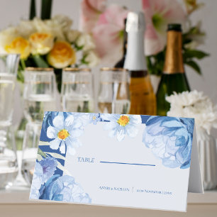 Elegant Pretty Blue White Floral Trendy Wedding Place Card