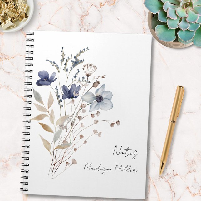 Elegant Pretty Blue Wildflower Bouquet Floral Notebook (In situ)