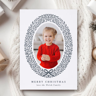 Elegant Pretty Bow Winter Wreath Christmas Holiday Letterpress Photo Cards