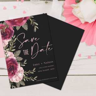 Elegant Pretty Burgundy Peach Floral Wedding Save The Date