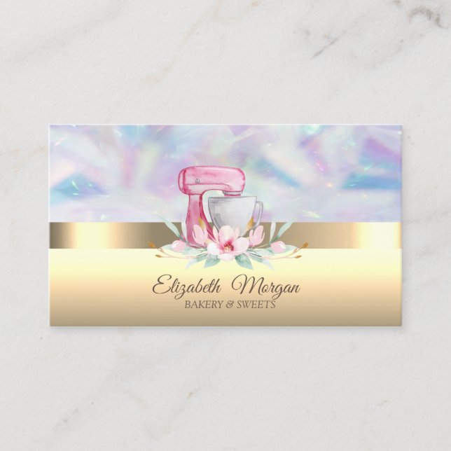 Elegant Pretty Cake Mixer Flower Bakery Business Card (Front)