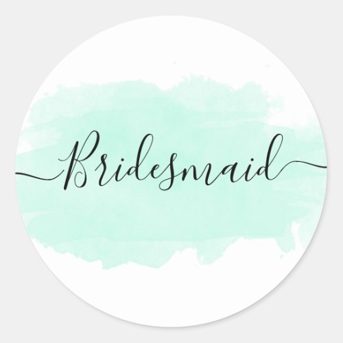 Elegant pretty chick mint watercolor bridesmaid classic round sticker