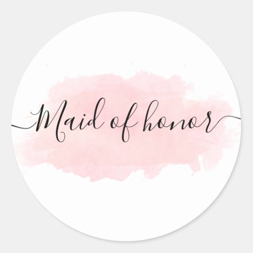 Elegant pretty chick pink watercolor maid of honor classic round sticker