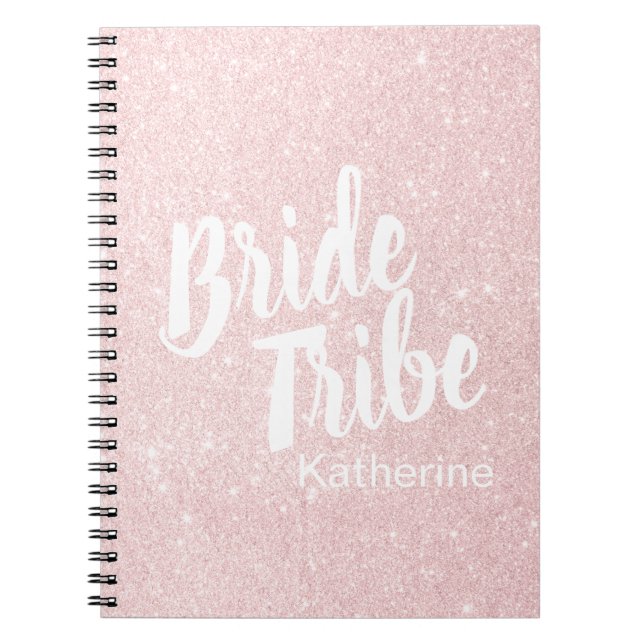 Elegant pretty chick rose gold glitter bride tribe notebook (Front)