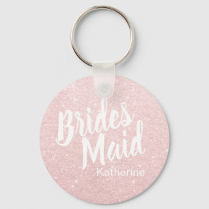 Elegant pretty chick rose gold glitter bridesmaid keychain