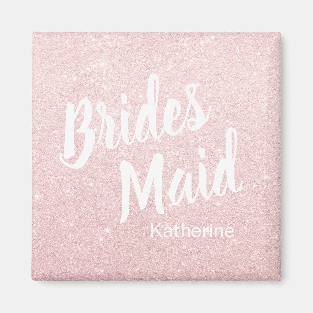 Elegant pretty chick rose gold glitter bridesmaid magnet (Front)