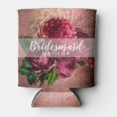 Elegant pretty copper rose gold floral bridesmaid can cooler (Front)
