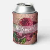 Elegant pretty copper rose gold floral bridesmaid can cooler (Can Back)