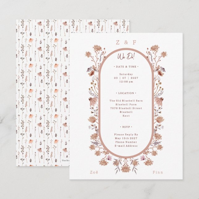 Elegant Pretty Floral Botanical Wedding Invitation (Front/Back)