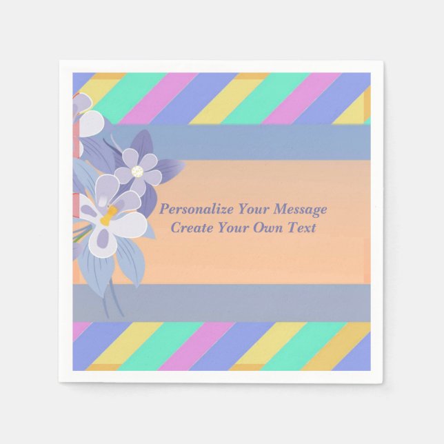 Elegant & Pretty Floral Pastel Stripes Personalize Napkins (Front)