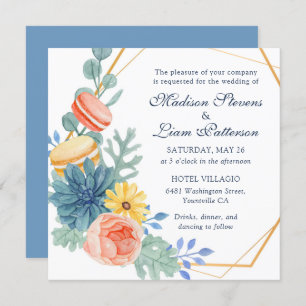 Elegant Pretty Floral Succulent Macaron Wedding Invitation