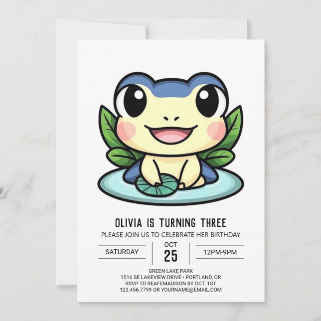 Elegant Pretty Frog Digital Birthday Invitation (Front)