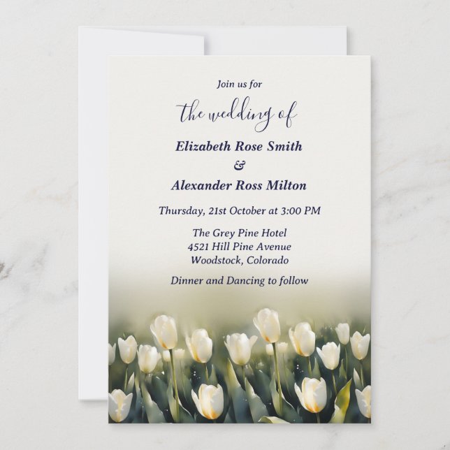 Elegant Pretty garden of white tulips wedding Invitation (Front)