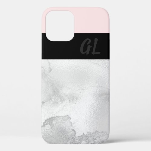 Elegant pretty geometric grey pink black iPhone 12 case