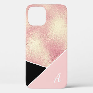 Elegant pretty geometric rose gold pink black Case