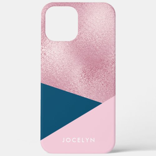 Elegant pretty geometric rose gold pink blue iPhone 12 pro max case