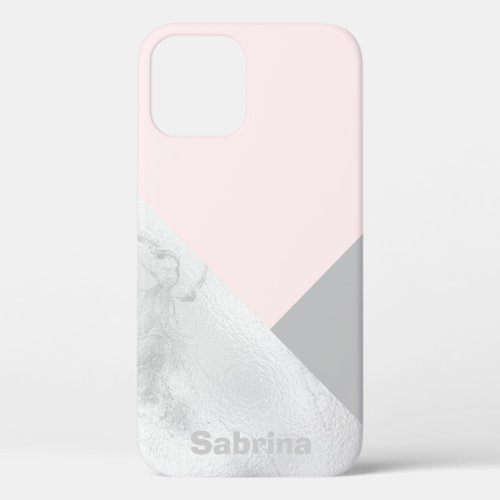 Elegant pretty geometric silver pink grey iPhone 12 pro case