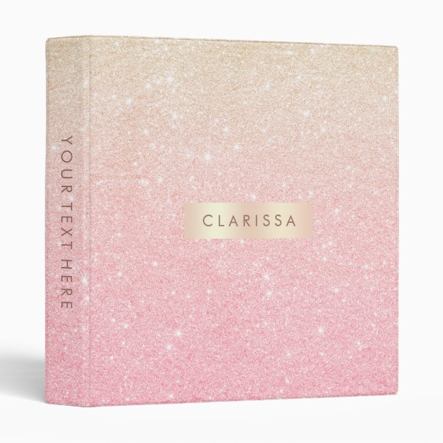 Elegant pretty girly gradient rose gold glitter 3 ring binder (Front/Spine)