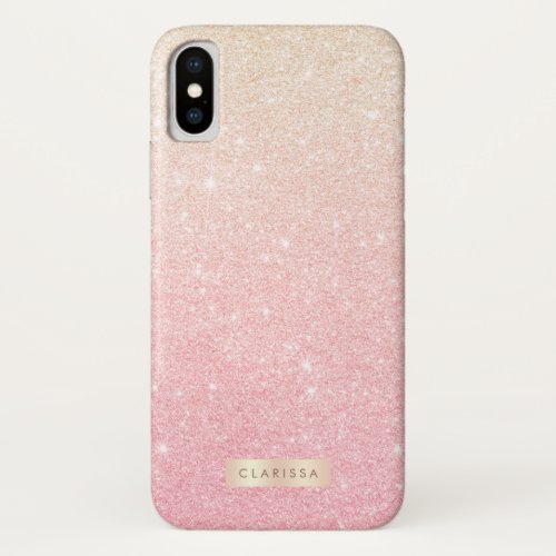 Elegant pretty girly gradient rose gold glitter iPhone XS case