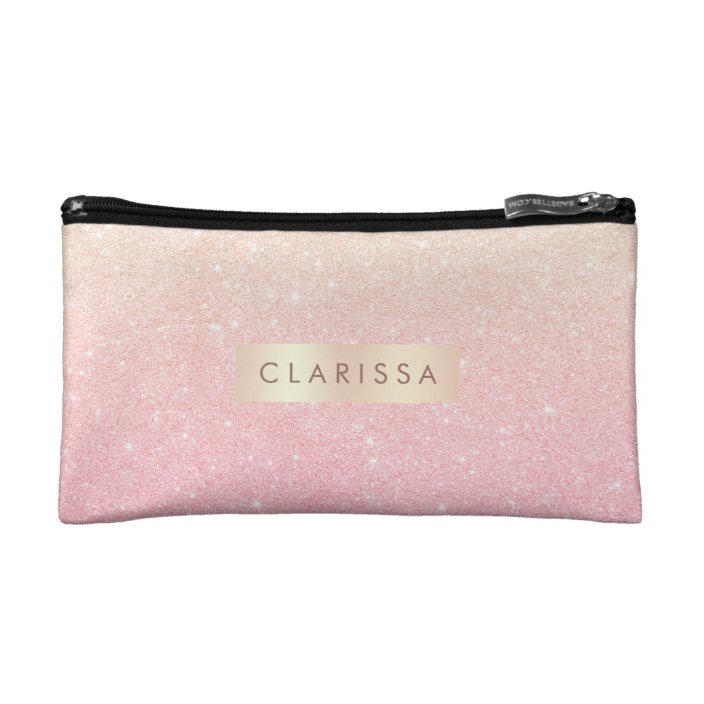 Elegant pretty girly gradient rose gold glitter cosmetic bag