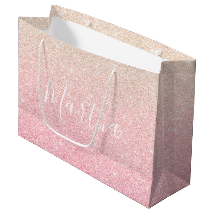 Elegant pretty girly gradient rose gold glitter large gift bag Zazzle
