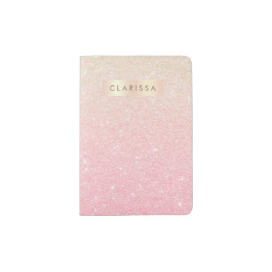 Elegant pretty girly gradient rose gold glitter passport holder